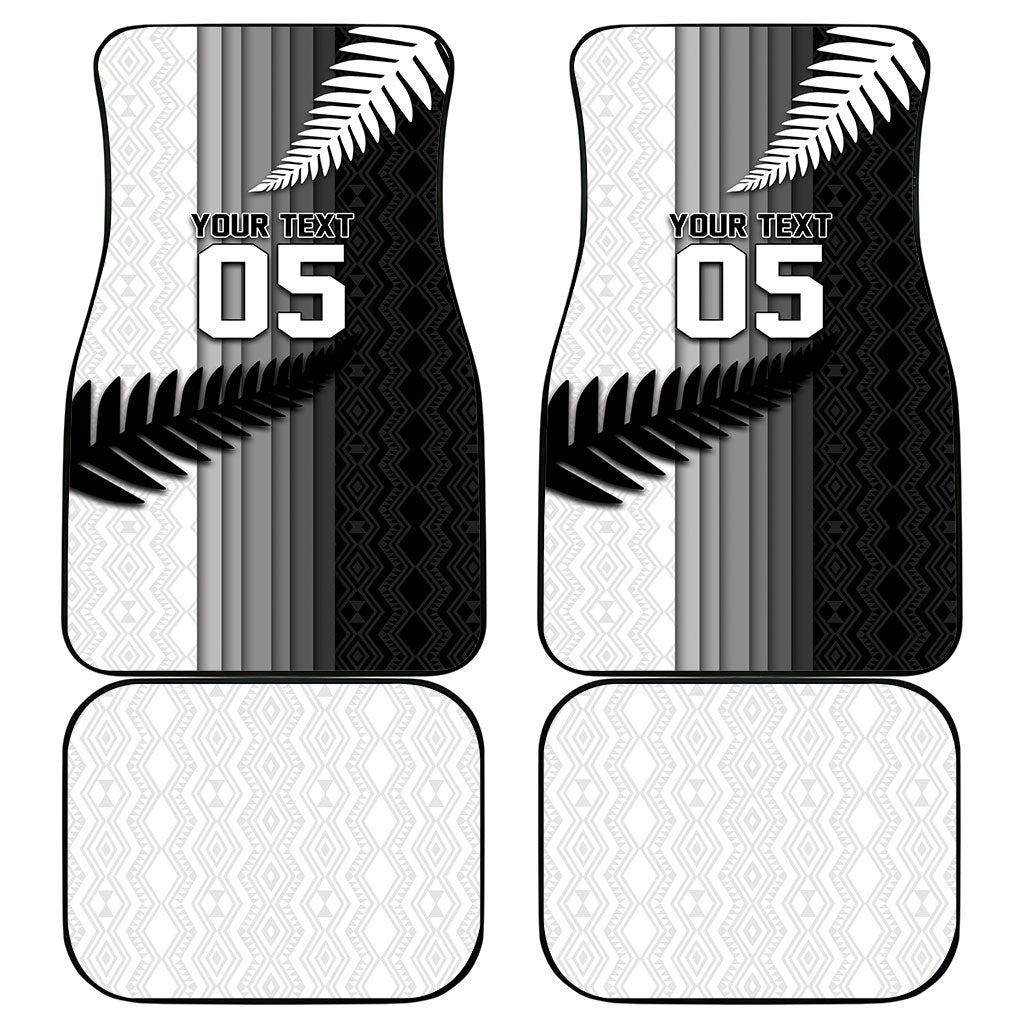 Custom New Zealand Football Car Mats Silver Fern Maori Pattern Monochrome