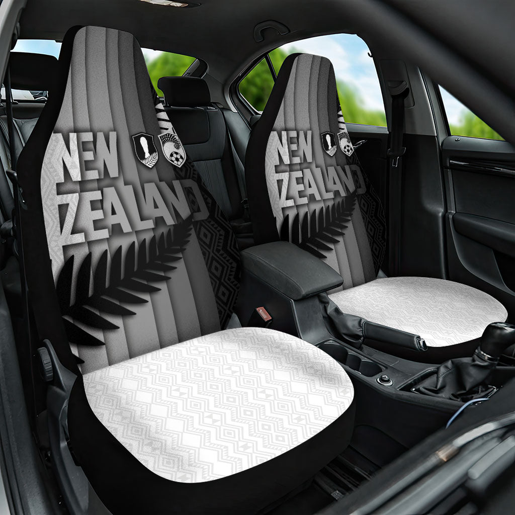New Zealand Football Car Seat Cover Silver Fern Maori Pattern Monochrome DT05 One Size White - Polynesian Pride