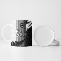 Custom New Zealand Football Ceramic Mug Silver Fern Maori Pattern Monochrome