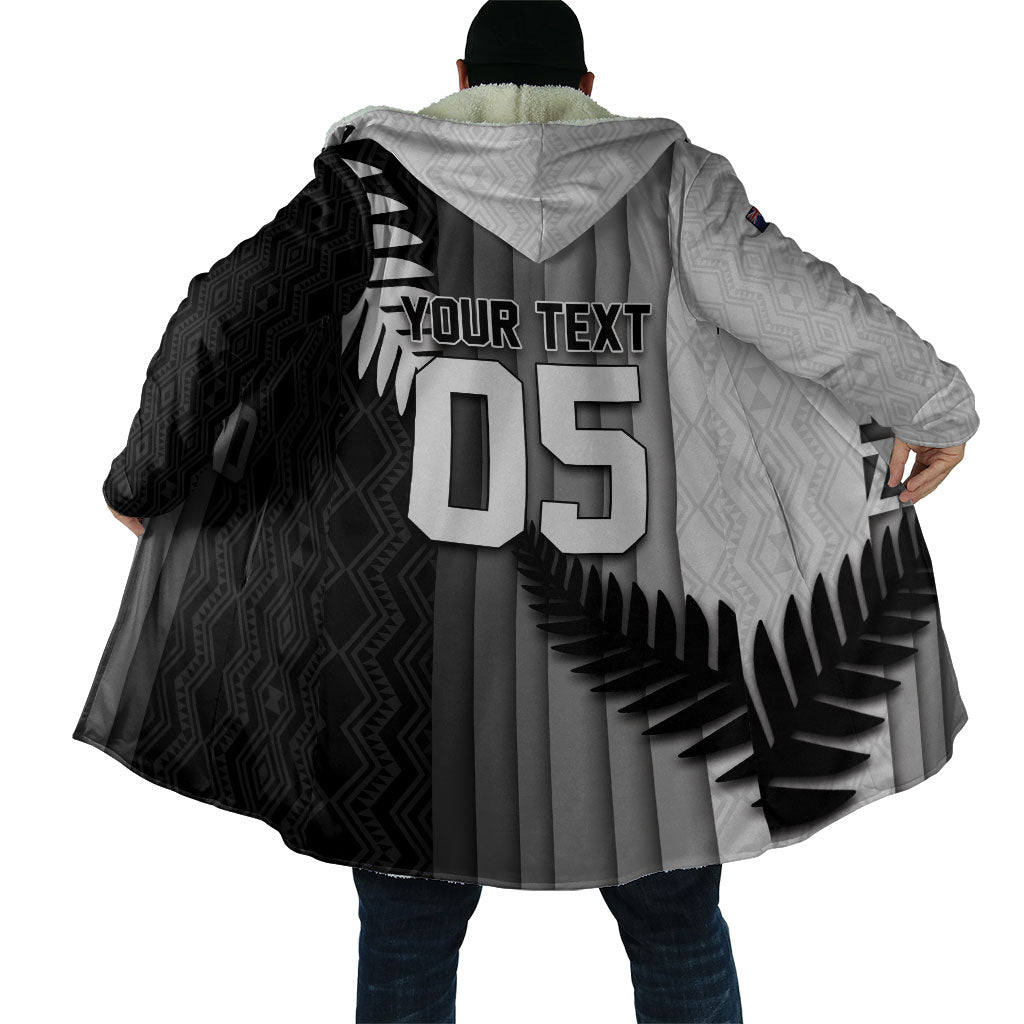 Custom New Zealand Football Cloak Silver Fern Maori Pattern Monochrome