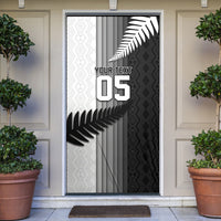 Custom New Zealand Football Door Cover Silver Fern Maori Pattern Monochrome DT05 White - Polynesian Pride