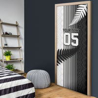 Custom New Zealand Football Door Cover Silver Fern Maori Pattern Monochrome DT05 - Polynesian Pride