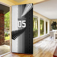 Custom New Zealand Football Door Cover Silver Fern Maori Pattern Monochrome DT05 - Polynesian Pride