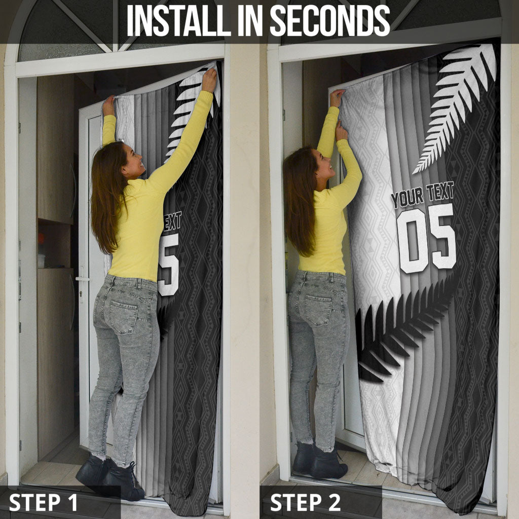 Custom New Zealand Football Door Cover Silver Fern Maori Pattern Monochrome DT05 - Polynesian Pride