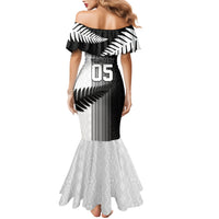 Custom New Zealand Football Family Matching Mermaid Dress and Hawaiian Shirt Silver Fern Maori Pattern Monochrome DT05 - Polynesian Pride