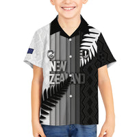 Custom New Zealand Football Family Matching Mermaid Dress and Hawaiian Shirt Silver Fern Maori Pattern Monochrome DT05 Son's Shirt White - Polynesian Pride