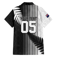 Custom New Zealand Football Family Matching Off Shoulder Short Dress and Hawaiian Shirt Silver Fern Maori Pattern Monochrome DT05 - Polynesian Pride