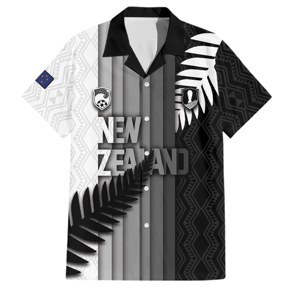 Custom New Zealand Football Family Matching Puletasi and Hawaiian Shirt Silver Fern Maori Pattern Monochrome DT05 Dad's Shirt - Short Sleeve White - Polynesian Pride