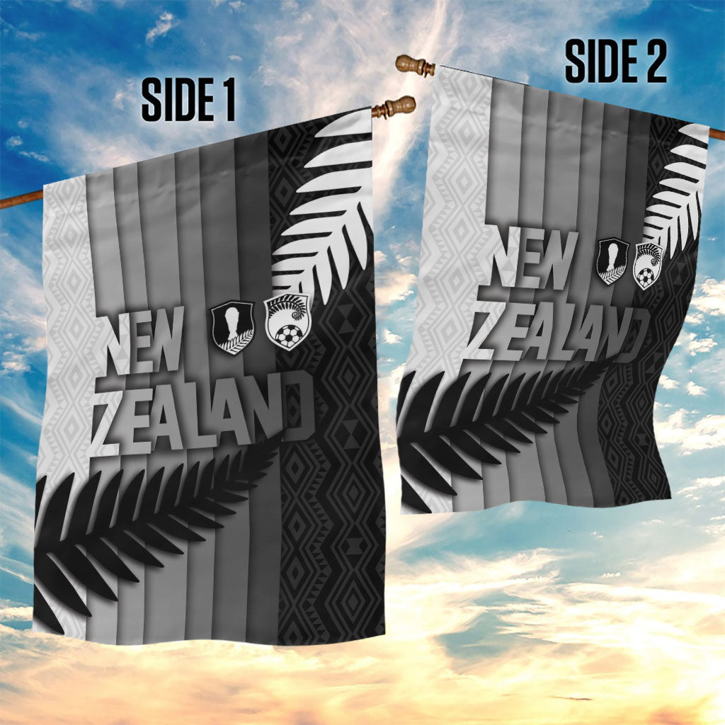 New Zealand Football Garden Flag Silver Fern Maori Pattern Monochrome DT05 - Polynesian Pride