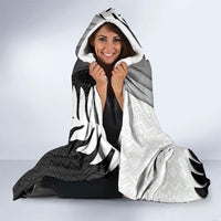 New Zealand Football Hooded Blanket Silver Fern Maori Pattern Monochrome