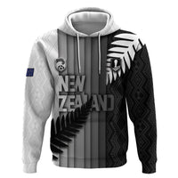Custom New Zealand Football Hoodie Silver Fern Maori Pattern Monochrome DT05 Pullover Hoodie White - Polynesian Pride
