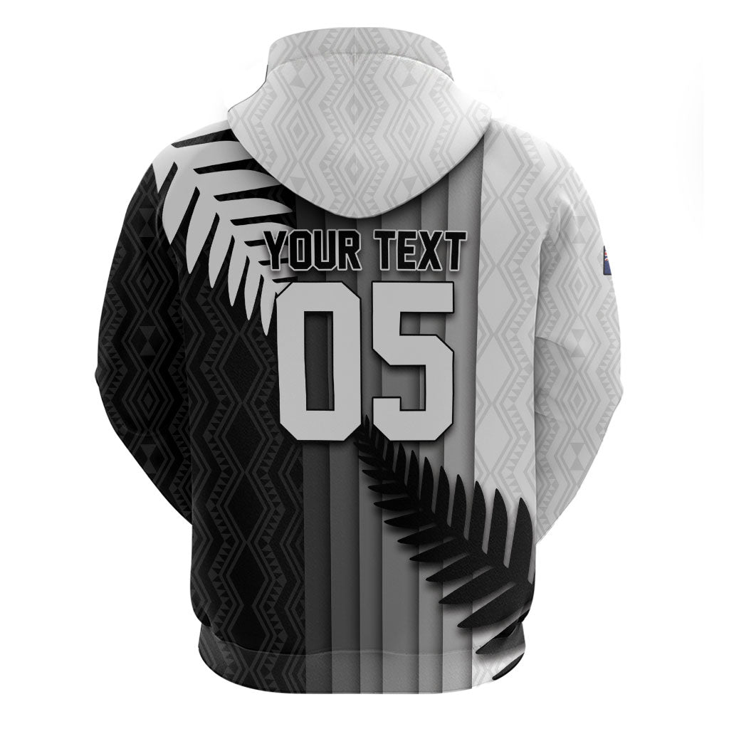 Custom New Zealand Football Hoodie Silver Fern Maori Pattern Monochrome DT05 - Polynesian Pride