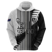 Custom New Zealand Football Hoodie Silver Fern Maori Pattern Monochrome DT05 - Polynesian Pride