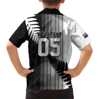 Custom New Zealand Football Kid Hawaiian Shirt Silver Fern Maori Pattern Monochrome DT05 - Polynesian Pride