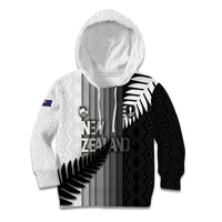 Custom New Zealand Football Kid Hoodie Silver Fern Maori Pattern Monochrome DT05 Hoodie White - Polynesian Pride