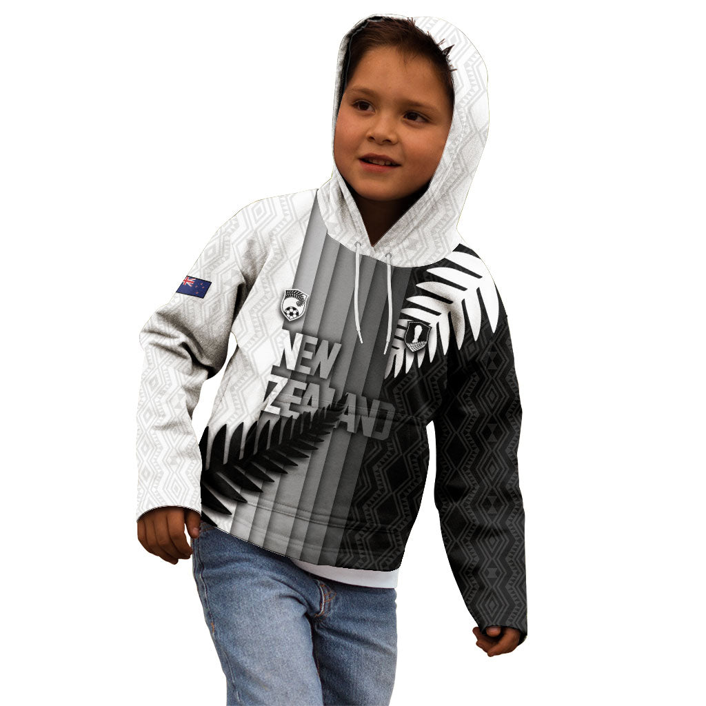 Custom New Zealand Football Kid Hoodie Silver Fern Maori Pattern Monochrome DT05 - Polynesian Pride