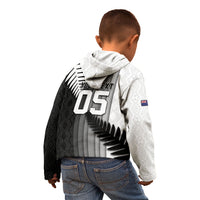 Custom New Zealand Football Kid Hoodie Silver Fern Maori Pattern Monochrome DT05 - Polynesian Pride
