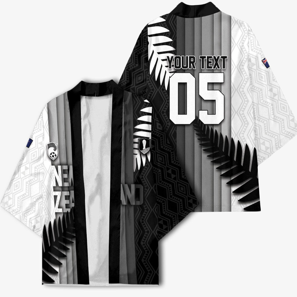 Custom New Zealand Football Kimono Silver Fern Maori Pattern Monochrome