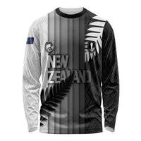 Custom New Zealand Football Long Sleeve Shirt Silver Fern Maori Pattern Monochrome DT05 Unisex White - Polynesian Pride