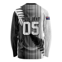 Custom New Zealand Football Long Sleeve Shirt Silver Fern Maori Pattern Monochrome DT05 - Polynesian Pride