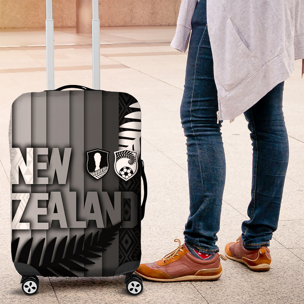 New Zealand Football Luggage Cover Silver Fern Maori Pattern Monochrome DT05 White - Polynesian Pride