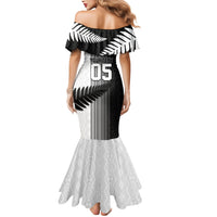Custom New Zealand Football Mermaid Dress Silver Fern Maori Pattern Monochrome DT05 - Polynesian Pride