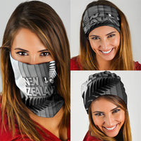 New Zealand Football Neck Gaiter Silver Fern Maori Pattern Monochrome