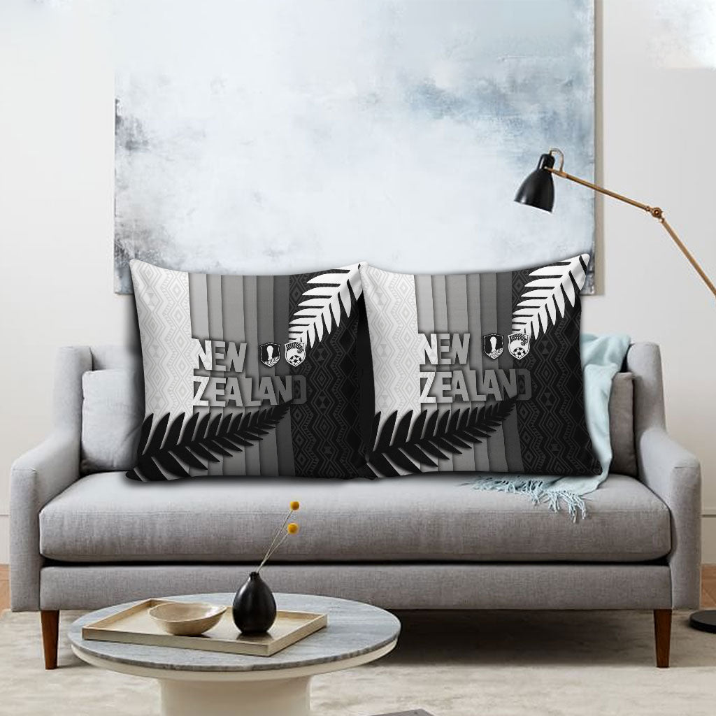 New Zealand Football Pillow Cover Silver Fern Maori Pattern Monochrome