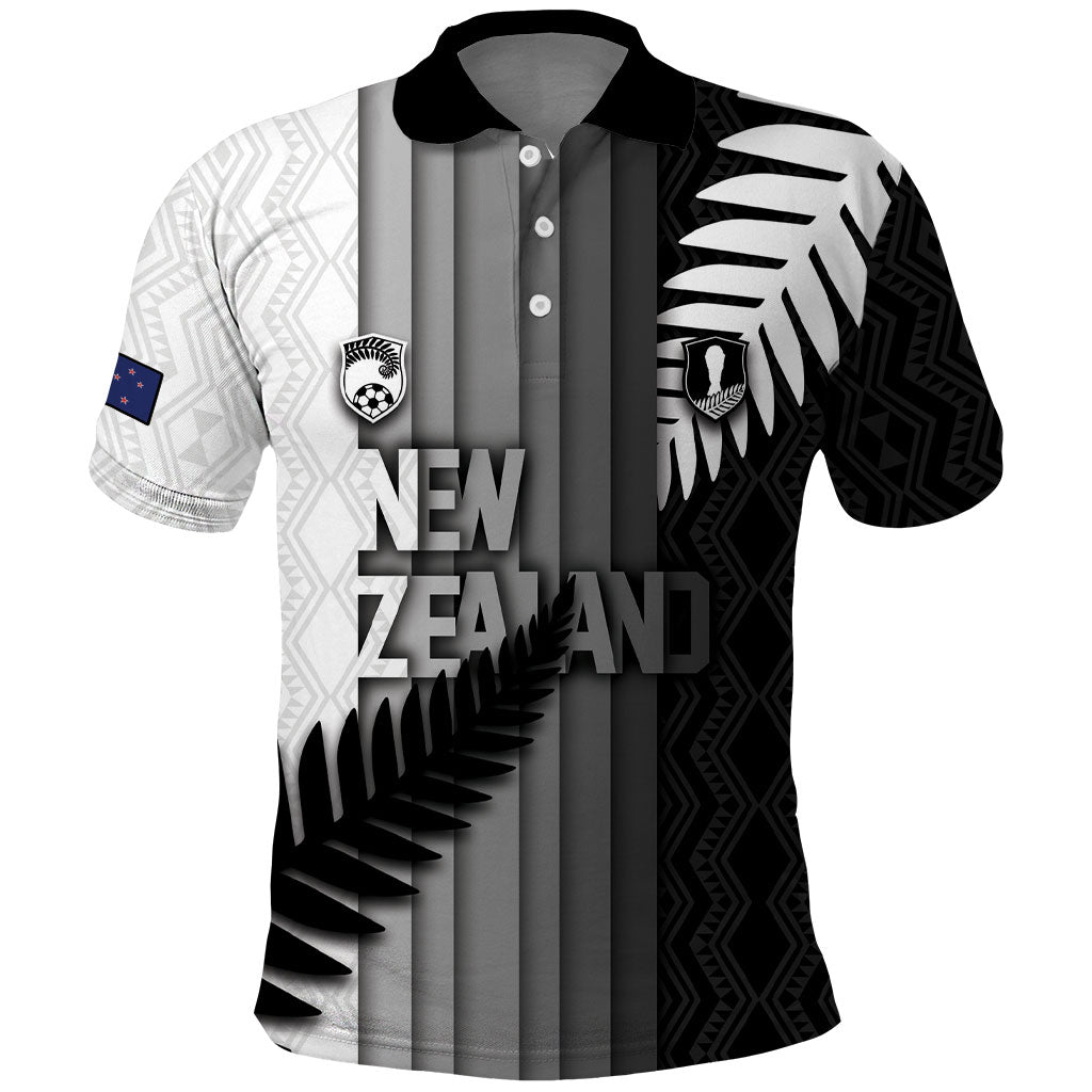 Custom New Zealand Football Polo Shirt Silver Fern Maori Pattern Monochrome DT05 White - Polynesian Pride