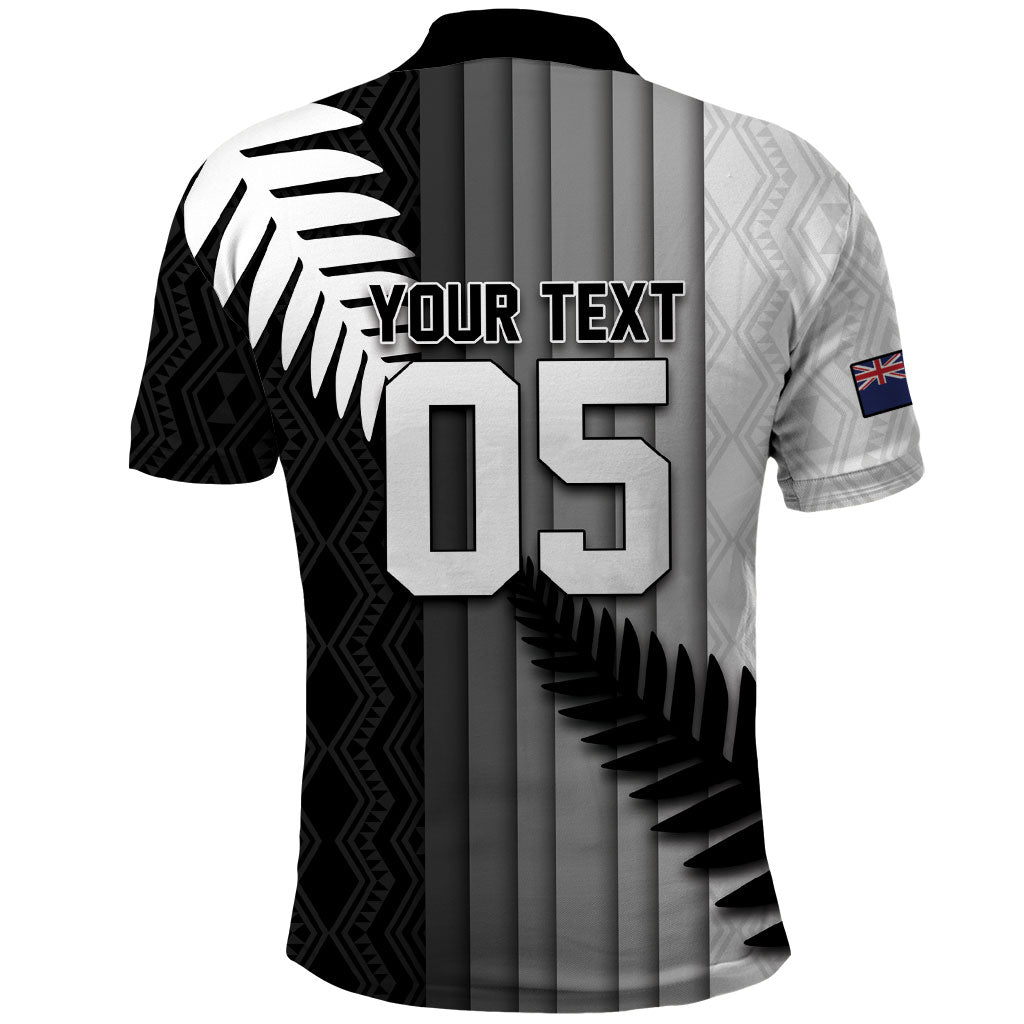 Custom New Zealand Football Polo Shirt Silver Fern Maori Pattern Monochrome DT05 - Polynesian Pride
