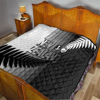New Zealand Football Quilt Silver Fern Maori Pattern Monochrome