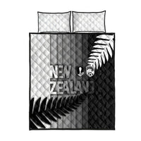 New Zealand Football Quilt Bed Set Silver Fern Maori Pattern Monochrome