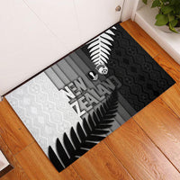 New Zealand Football Rubber Doormat Silver Fern Maori Pattern Monochrome