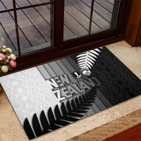 New Zealand Football Rubber Doormat Silver Fern Maori Pattern Monochrome