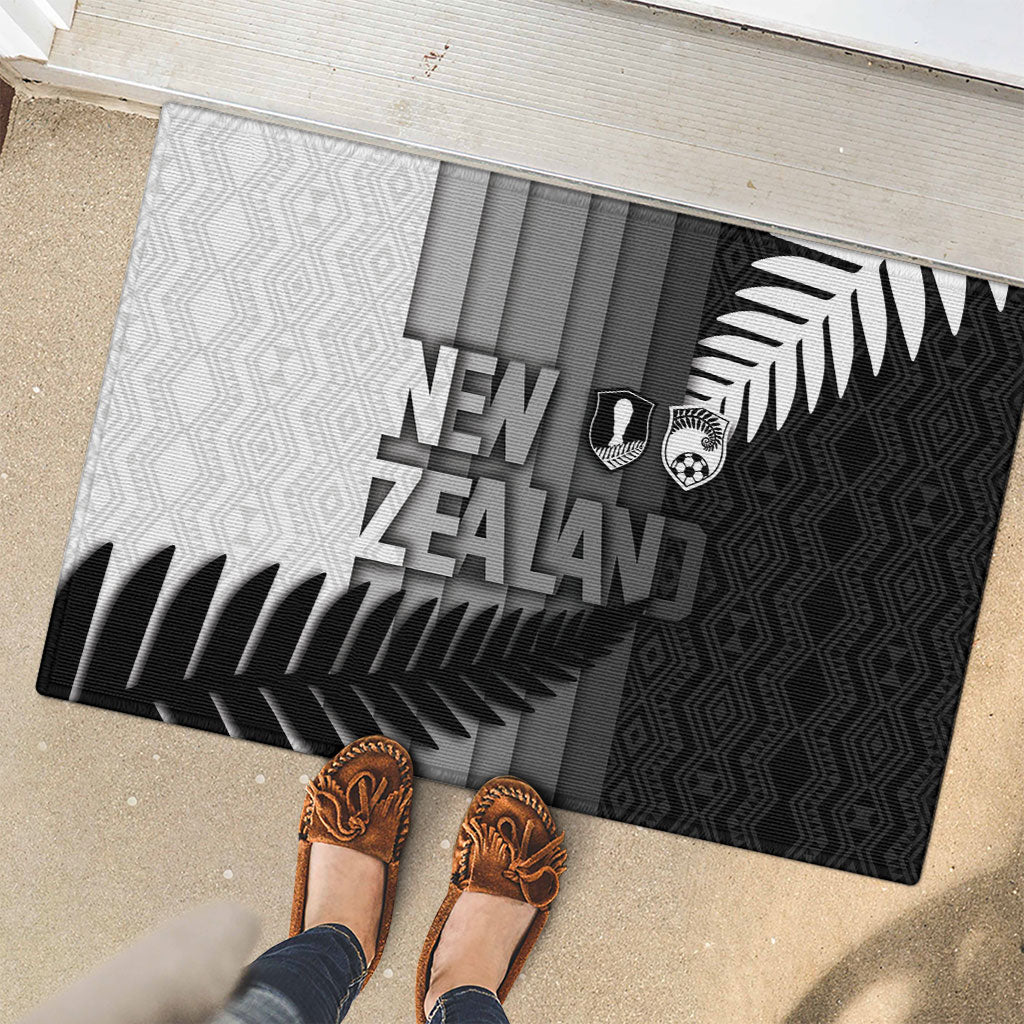New Zealand Football Rubber Doormat Silver Fern Maori Pattern Monochrome