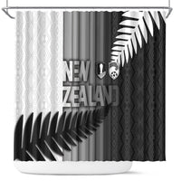 New Zealand Football Shower Curtain Silver Fern Maori Pattern Monochrome