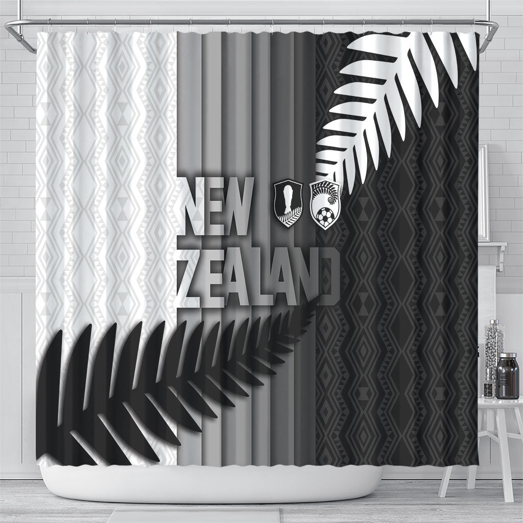 New Zealand Football Shower Curtain Silver Fern Maori Pattern Monochrome