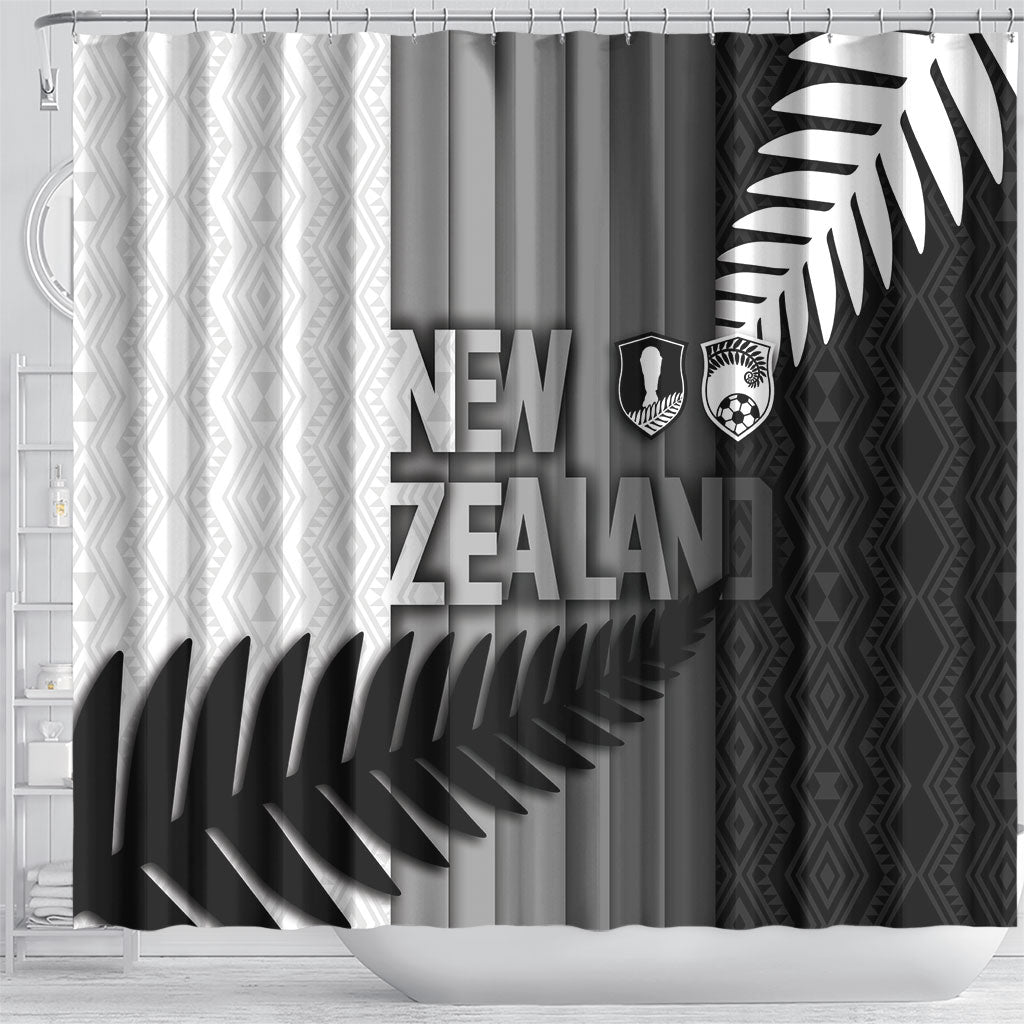 New Zealand Football Shower Curtain Silver Fern Maori Pattern Monochrome