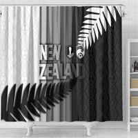 New Zealand Football Shower Curtain Silver Fern Maori Pattern Monochrome