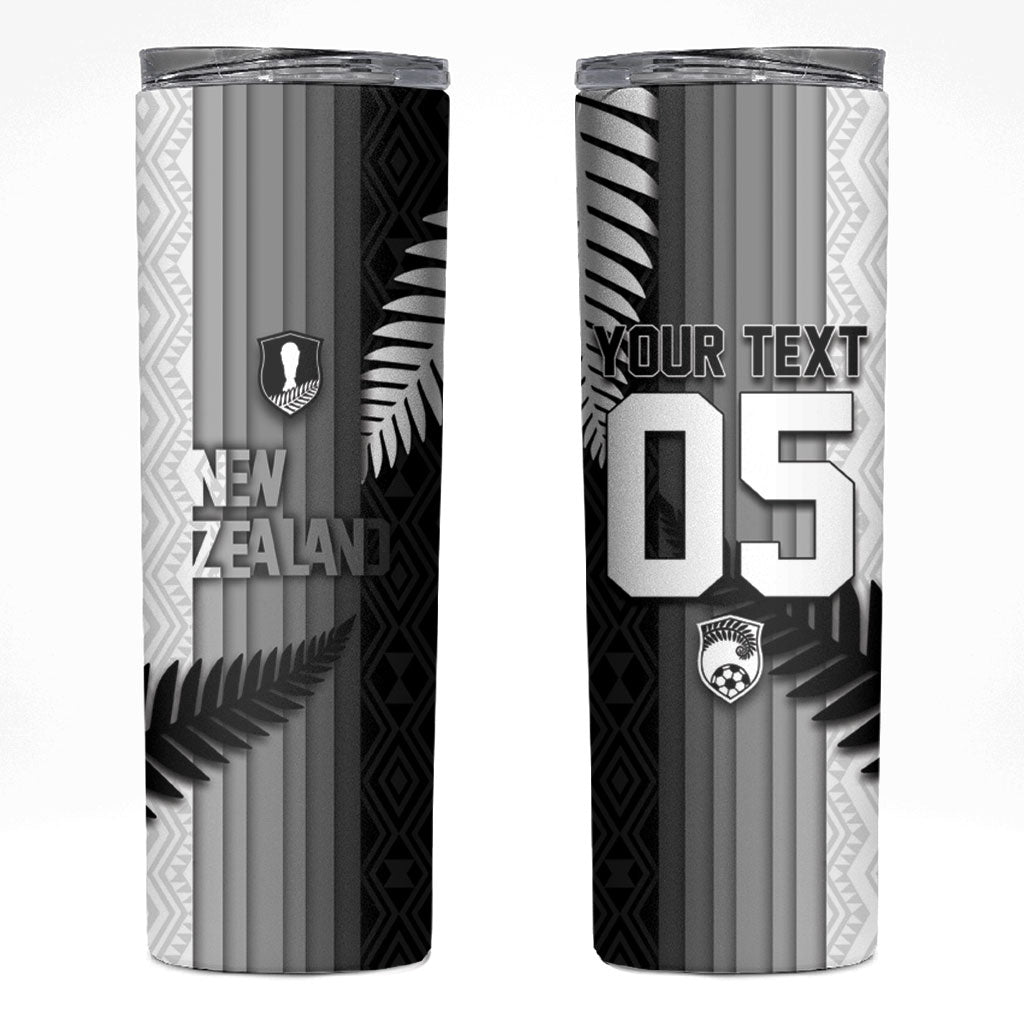 Custom New Zealand Football Skinny Tumbler Silver Fern Maori Pattern Monochrome DT05 White - Polynesian Pride