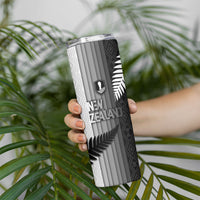 Custom New Zealand Football Skinny Tumbler Silver Fern Maori Pattern Monochrome DT05 - Polynesian Pride