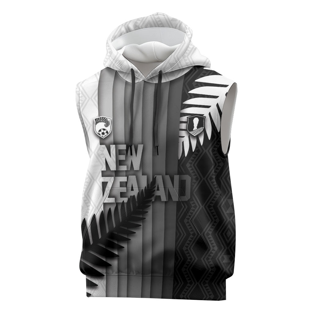 Custom New Zealand Football Sleeveless Hoodie Silver Fern Maori Pattern Monochrome