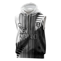 Custom New Zealand Football Sleeveless Zip Hoodie Silver Fern Maori Pattern Monochrome DT05 White - Polynesian Pride