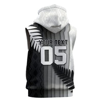 Custom New Zealand Football Sleeveless Zip Hoodie Silver Fern Maori Pattern Monochrome DT05 - Polynesian Pride