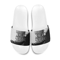 New Zealand Football Slide Sandals Silver Fern Maori Pattern Monochrome