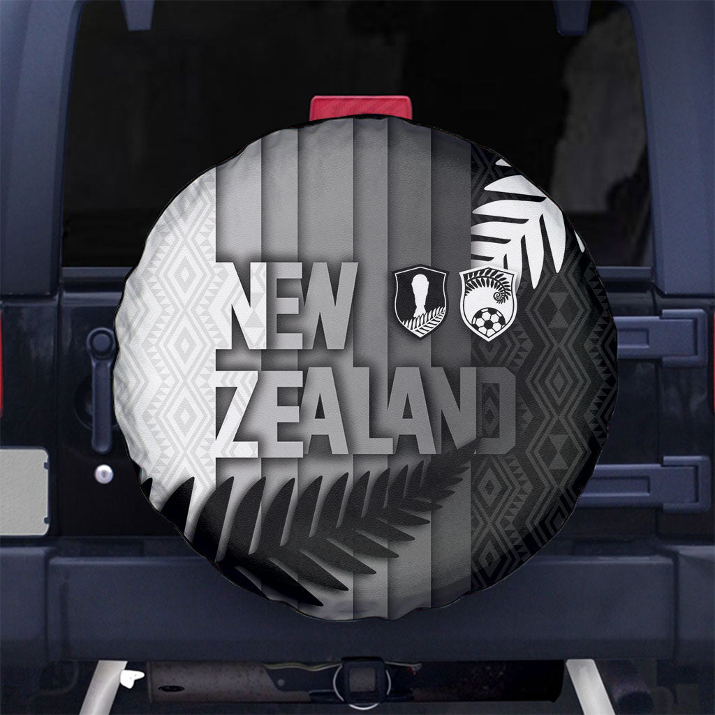 New Zealand Football Spare Tire Cover Silver Fern Maori Pattern Monochrome DT05 No hole White - Polynesian Pride