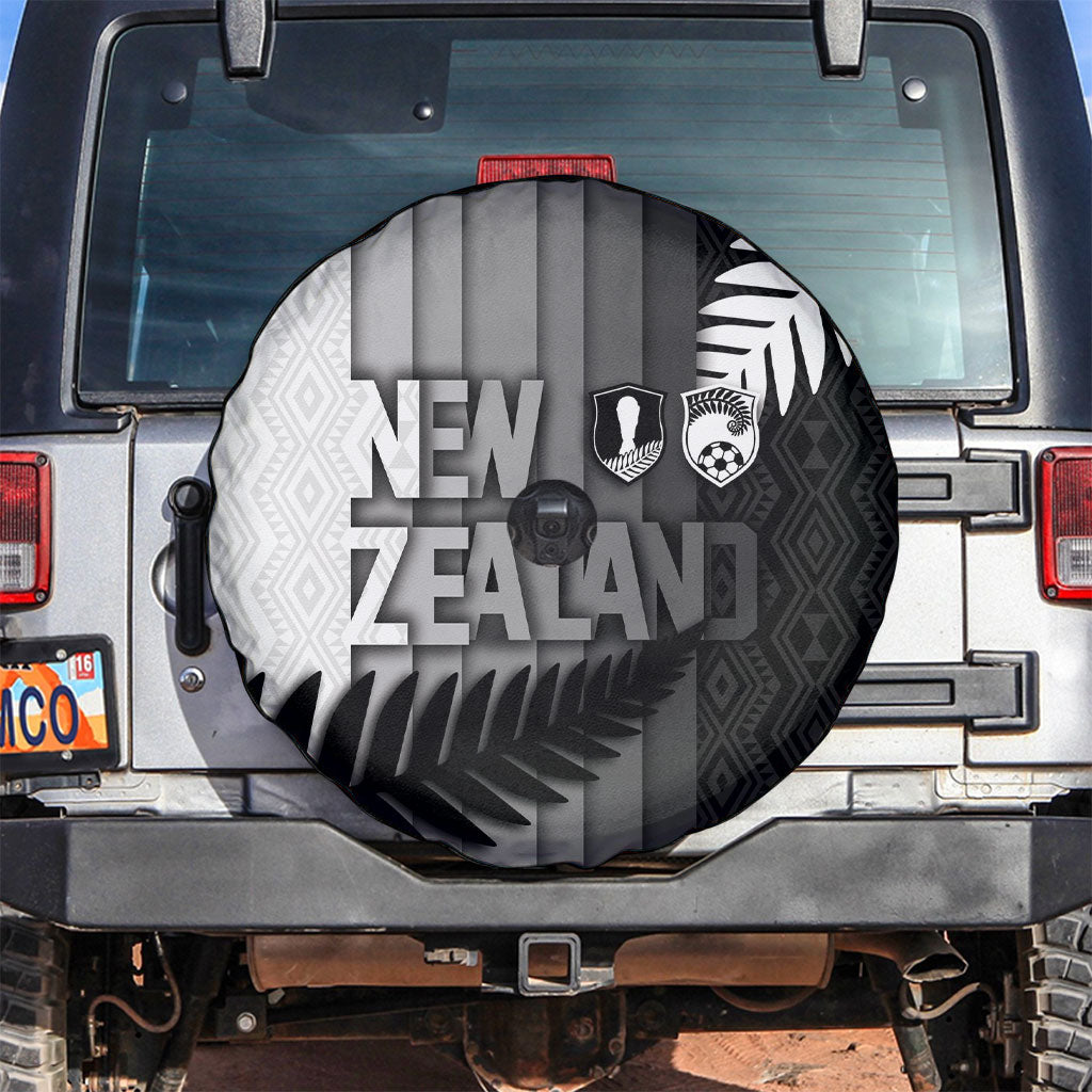 New Zealand Football Spare Tire Cover Silver Fern Maori Pattern Monochrome DT05 White - Polynesian Pride