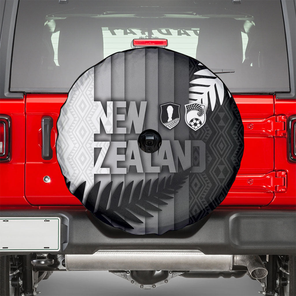 New Zealand Football Spare Tire Cover Silver Fern Maori Pattern Monochrome DT05 - Polynesian Pride