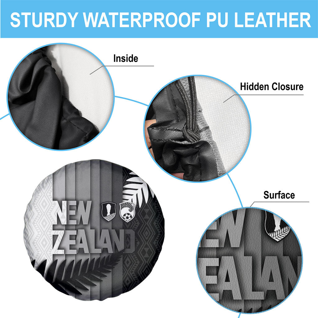 New Zealand Football Spare Tire Cover Silver Fern Maori Pattern Monochrome DT05 - Polynesian Pride