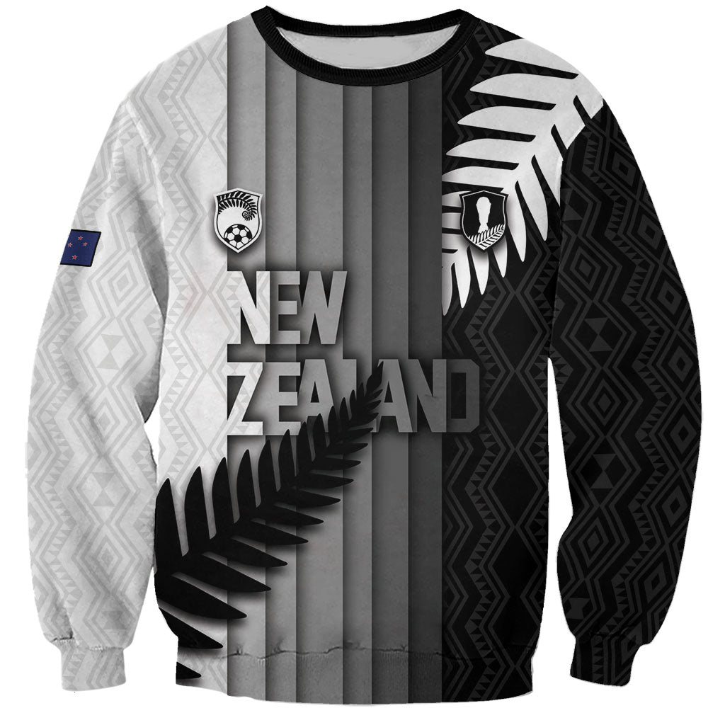 Custom New Zealand Football Sweatshirt Silver Fern Maori Pattern Monochrome DT05 Unisex White - Polynesian Pride